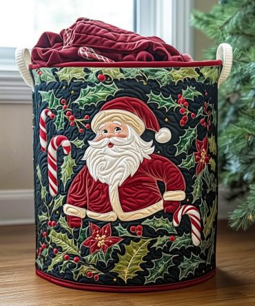 Santa Delight Holiday Quilted Laundry Hamper – Festive Christmas Fabric Basket, Collapsible Large Capacity Hamper With Handles, Gift-Ready Decor