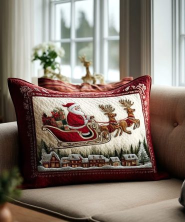 Santa Dream Quilted Holiday Pillow Cover — Festive Christmas Cushion Case For Cheerful Sofa, Bed Or Mantel Decor With Soft Texture