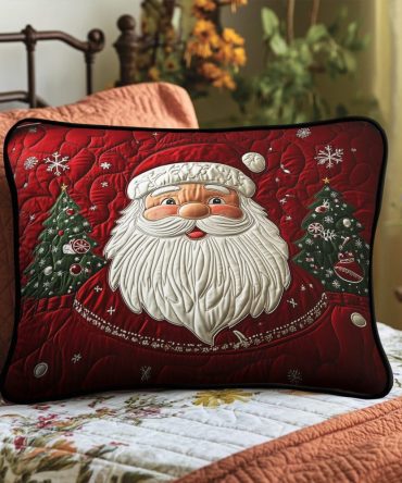 Santa Glow Quilted Pillow Cover — Festive Illuminated Santa Throw Pillow Case For Cheerful Holiday Living Room & Bedroom Accents