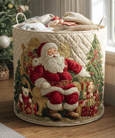 Santa Glow Quilted Holiday Laundry Hamper - Festive Collapsible Fabric Basket With Santa Print, Stylish Storage For Gifts, Blankets & Seasonal Clothes