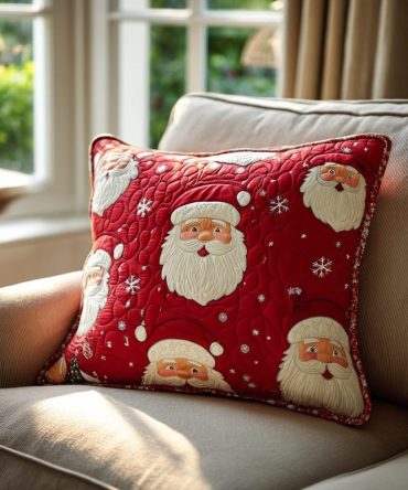 Festive Santa Glow Quilted Pillow Cover — Holiday-Ready Embroidered Santa Decorative Throw Pillowcase, Soft Durable Fabric For Mantel & Couch