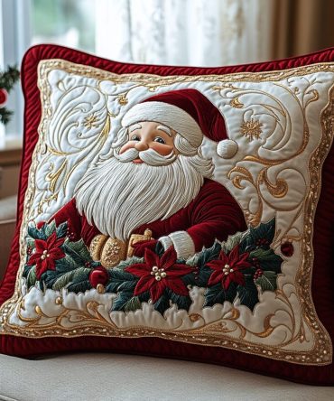 Santa Holiday Cheer Quilted Pillow Cover – Jolly Christmas Decorative Pillowcase, Festive Accent For Living Room And Bedroom Décor