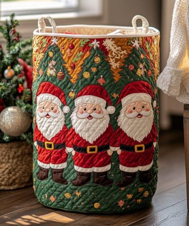 Santa Joy Quilted Hamper — Cheerful Christmas Laundry Basket & Storage Bin, Large Foldable Fabric Hamper With Comfortable Carry Handles