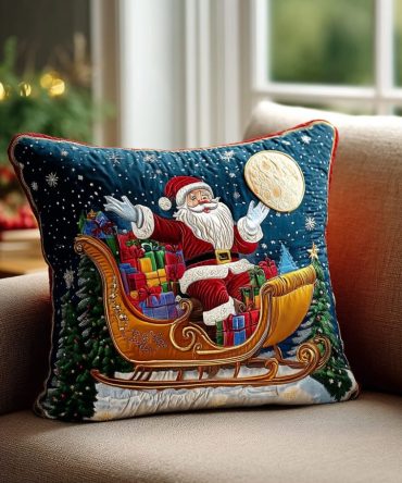 Santa Joy Quilted Pillow Cover - Cheerful Christmas Throw Pillow Case, Soft Cotton Blend, Zippered Festive Home Accent, Ready To Gift