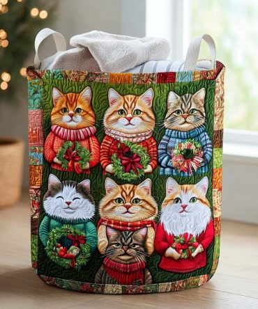 Santa Paws Quilted Laundry Hamper — Cute Pet-Themed Holiday Fabric Storage Basket With Carry Handles For Gifts