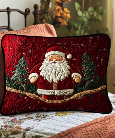 Santa Sleigh Ride Quilted Pillowcase – Festive Christmas Pillow Cover With Santa Motif, Holiday Decorative Accent For Sofa And Bed