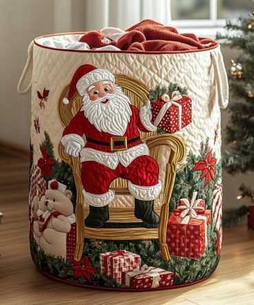 Santa Spirit Quilted Laundry Hamper — Holiday-Themed Foldable Fabric Laundry Basket, Durable Christmas Storage Solution For Home
