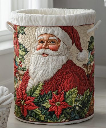 Santa Wonder Quilted Laundry Hamper — Festive Holiday Laundry Basket, Foldable Fabric Hamper For Christmas Décor & Gift-Giving