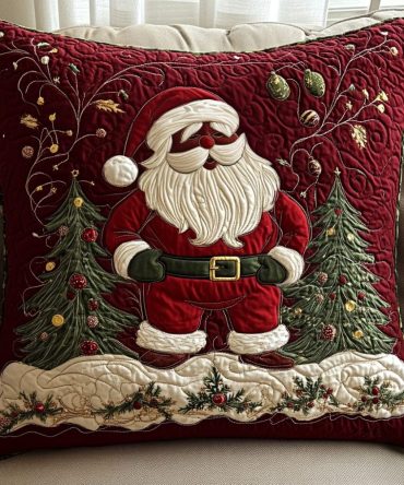 Santa'S Workshop Quilted Holiday Pillow Cover V2 — Festive Christmas Cushion Case, Seasonal Decorative Throw For Sofa & Mantel Display