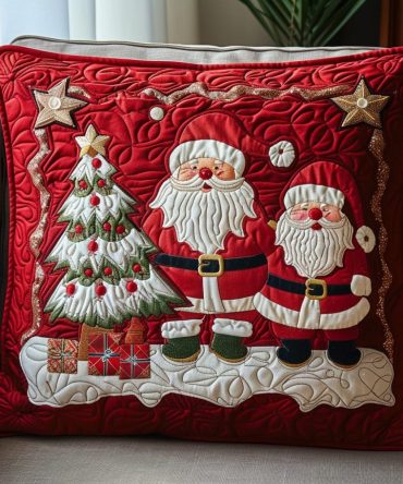 Deluxe Santa Quilted Pillow Cover Duo — Festive Christmas Throw Pillowcases, Quilted Holiday Mantel Accent, Gift-Ready