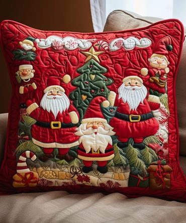 Santa'S Helpers Quilted Pillow Cover — Cute Elf & Toyshop Holiday Throw Pillowcase, Festive Decorative Accent, Easy Care