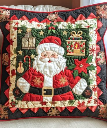 Festive Santa Quilted Pillow Cover — Plush Red Holiday Throw Pillowcase For Christmas Mantel & Sofa, Reversible