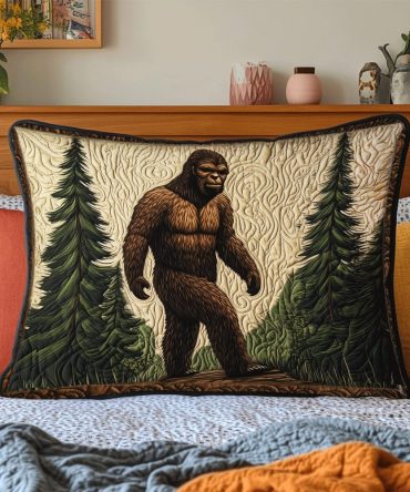Sasquatch Grove Quilted Pillowcase — Woodland Myth Print Throw Cover, Cozy Quilted Texture, Durable Fabric For Cabin & Adventure-Themed Rooms