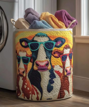Playful Sassy Cow Quilted Laundry Hamper - Cute Fabric Laundry Basket With Sturdy Handles, Perfect For Kids' Rooms & Farmhouse Decor