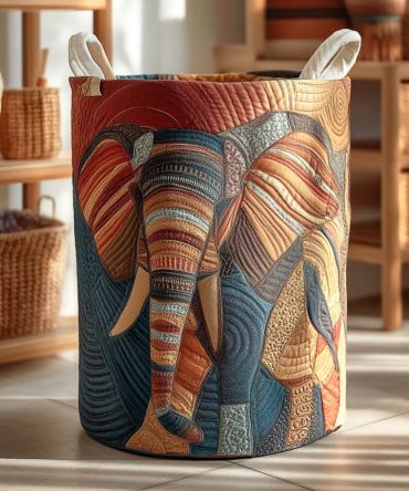 Savannah Elephant Quilted Fabric Laundry Hamper — Safari Foldable Laundry Basket With Handles For Nursery, Kids & Living Spaces