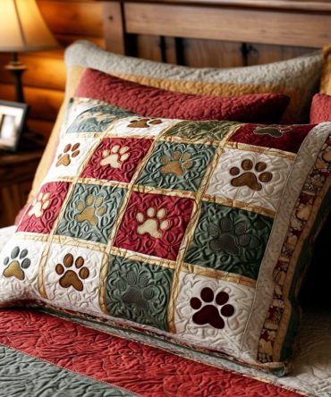 Scarlet Paws Quilted Pillowcase — Bold Red Paw-Print Decorative Cover, Durable Cotton-Blend Accent For Pet Lovers & Holiday Style
