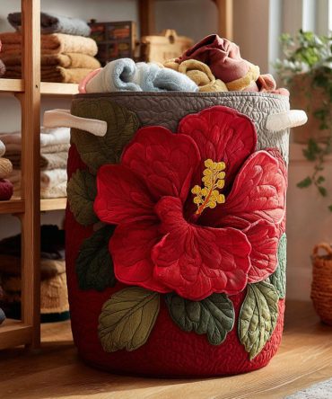Scarlet Bloom Quilted Laundry Hamper — Bold Red Floral Foldable Laundry Organizer With Sturdy Handles , Vibrant Home & Closet Storage