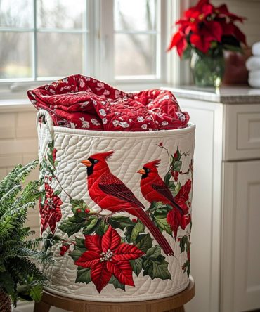 Scarlet Song Quilted Laundry Hamper — Elegant Red Quilted Fabric Basket, Collapsible Laundry Storage With Handles For Stylish Home Organization
