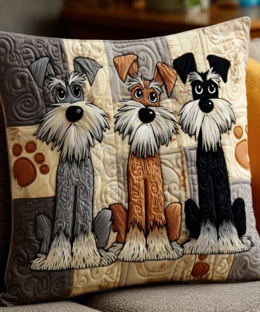 Schnauzer Spirit Quilted Dog Pillow Cover — Adorable Schnauzer Throw Case, Quilted Pet Portrait Accent For Dog Lovers, Durable & Machine Washable