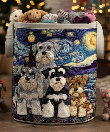 Schnauzer Spirit Quilted Laundry Hamper — Pet-Themed Fabric Laundry Basket With Handles, Collapsible Home Storage For Dog Lovers
