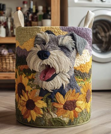 Schnauzer Sunflower Quilted Cotton Laundry Hamper — Foldable Decorative Storage Basket With Strong Handles For Everyday Use