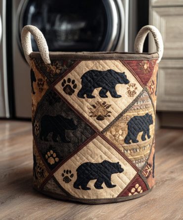 Scout Bear Quilted Laundry Hamper - Durable Kids' Fabric Basket, Foldable Padded Hamper With Handles For Nursery, Playroom, Bedroom