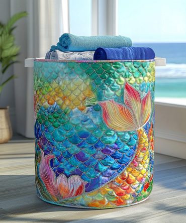 Ocean Sea Spark Quilted Laundry Hamper - Modern Coastal Fabric Storage Basket, Foldable Organizer With Waterproof Interior & Comfortable Handles