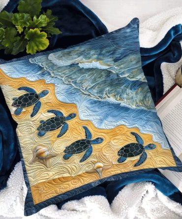 Sea Turtle Bay Quilted Throw Pillow Cover — Premium Ocean-Themed Decorative Cushion Case For Sofa, Bedroom & Coastal Décor, Easy Care