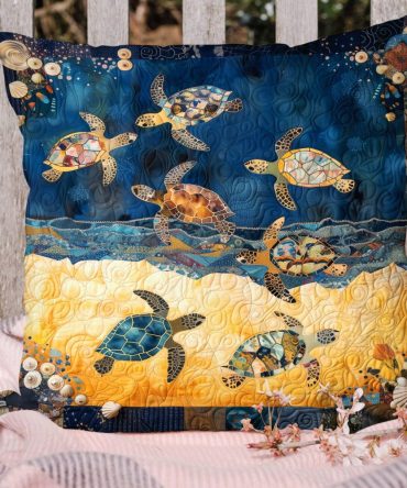 Sea Turtle Coastal Quilted Decorative Pillow Cover — Ocean-Inspired Throw Pillow Case For Beachy Living Room, Patio & Nursery, Easy Care