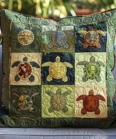 Sea Turtle Paradise Quilted Pillow Cover — Luxe Coastal Throw Pillowcase For Beach House, Patio & Living Room , Textured Cotton-Blend