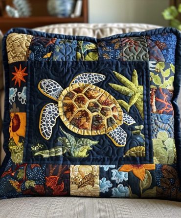 Playful Sea Turtle Splash Quilted Pillow Cover — Kids Coastal Pillowcase, Durable & Soft For Nursery Or Beach House