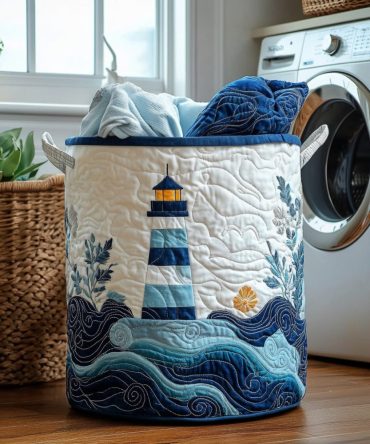 Sea Breeze Light Quilted Laundry Hamper — Coastal-Inspired Collapsible Basket With Reinforced Handles & Lightweight Build