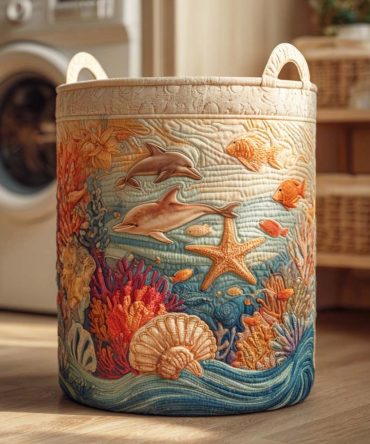 Sea Breeze Quilted Laundry Hamper — Coastal Blue Fabric Laundry Basket, Lightweight Collapsible Laundry Organizer For Home