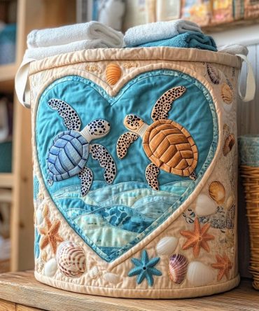 Sea Haven Quilted Laundry Hamper — Ocean-Inspired Foldable Laundry Basket With Handles For Tidy, Stylish Coastal Home Storage