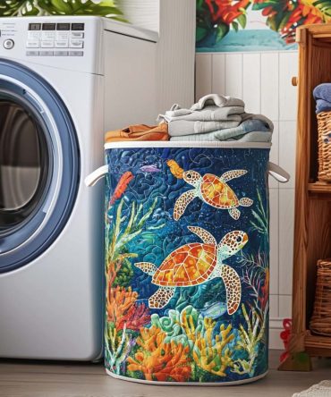 Sea Spirit Coastal Quilted Laundry Hamper — Nautical-Inspired Foldable Washable Laundry Basket For Bathroom, Beach House & Bedroom