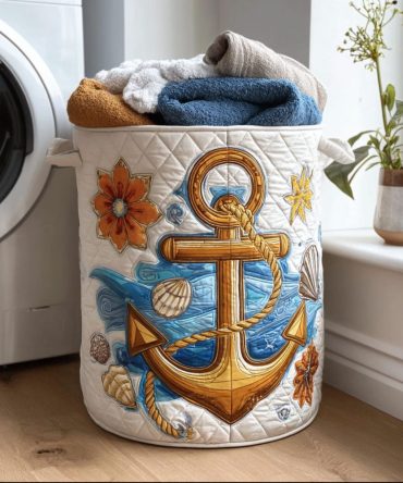 Sea Star Quilted Laundry Hamper — Coastal Starfish Fabric Storage Bin With Reinforced Handles, Foldable Design & Easy-Maintenance For Home Use