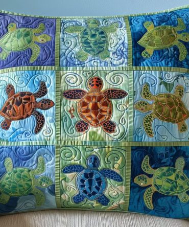 Sea Turtle Dreams Quilted Pillow Cover - Cute Coastal Nursery Accent, Eco Cotton, Hypoallergenic Soft Plush Texture & Machine Care