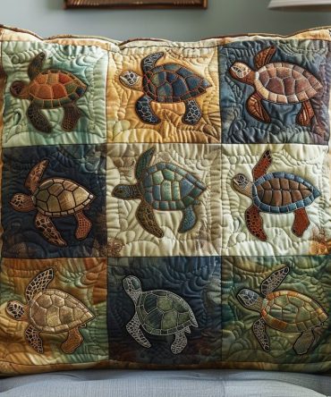 Sea Turtle Quilted Pillow Cover For Coastal Nursery & Bedroom - Eco-Friendly Cotton, Hypoallergenic & Machine Washable Accent