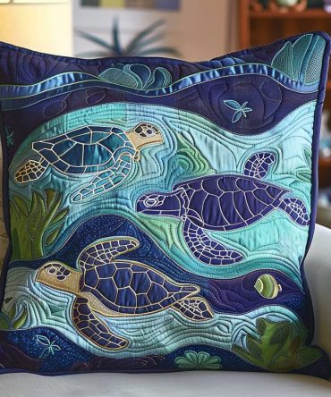 Sea Turtle Quilted Accent Pillowcase - Ocean Sanctuary Throw Cover For Coastal Living, Beach-Themed Bedrooms & Nautical Interiors