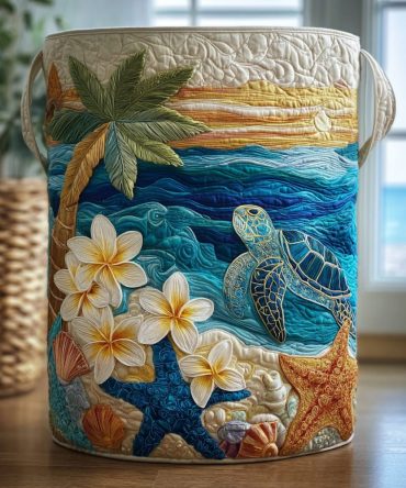 Sea Wanderer Quilted Laundry Hamper — Nautical Foldable Laundry Basket For Beachy Bedrooms, Durable & Collapsible With Reinforced Handles