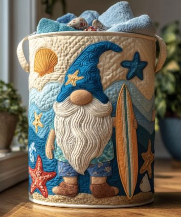 Sea You Soon Quilted Laundry Hamper – Beach-Inspired Foldable Fabric Basket, Lightweight Coastal Organizer, Machine-Washable Storage