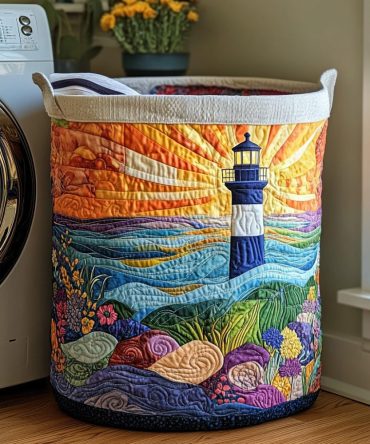 Seafarer Light Quilted Laundry Hamper – Coastal Blue Nautical Fabric Basket, Foldable Laundry Organizer, Machine Washable, Durable