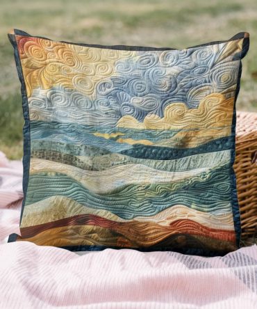 Seascape Quilted Pillow Cover - Coastal Decorative Pillow Sham, Soft Cotton Blend, Machine Washable, Nautical Bedroom Accent