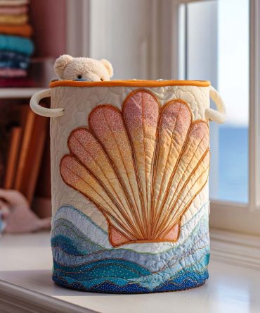 Seashell Breeze Quilted Laundry Hamper — Coastal-Inspired Collapsible Laundry Basket With Soft Quilting & Strong Carrying Handles