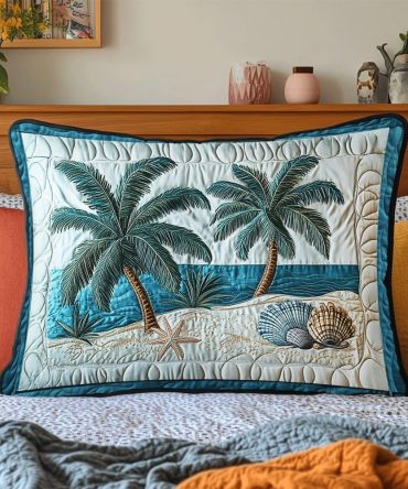 Coastal Seashell Quilted Pillow Case — Luxury Beach-Style Decorative Pillow Cover, Soft Quilted Texture For Coastal Bedrooms