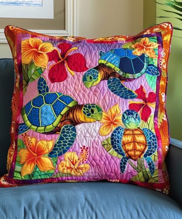 Seashore Quilted Pillow Cover - Tranquil Coastal Design For Living Room & Bedroom, Soft Cotton, Easy Care & Machine Washable