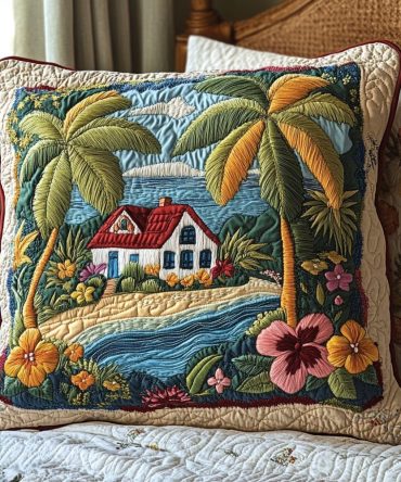 Seaside Escape Quilted Pillow Cover - Nautical Coastal Accent Decorative Pillowcase For Sofa & Bed Styling