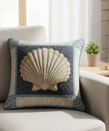 Seaside Peace Quilted Throw Pillow Cover — Tranquil Coastal Decorative Pillow Case With Ocean Motifs For Beachy Living Spaces