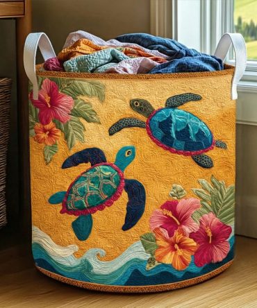 Seaside Serenity Quilted Laundry Hamper – Large Calm Coastal Print, Collapsible Soft Fabric Basket With Reinforced Carry Handles