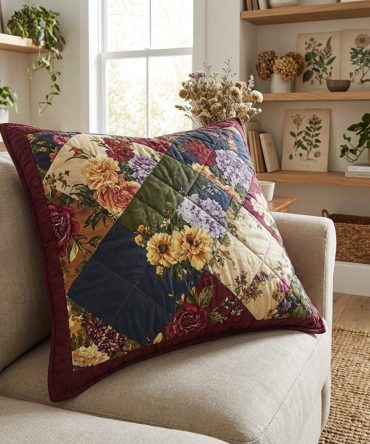 Secret Garden Blooms Quilted Pillow Cover — Lush Floral Throw Pillowcase With Quilted Texture, Perfect Accent For Sofa, Bed & Reading Nook